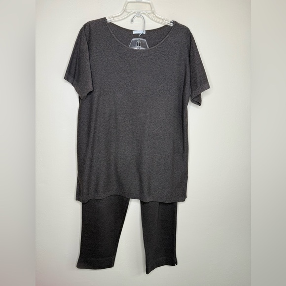 Joan Vass Dark Brown Cotton Knit Short Sleeve Top and Pants Set Size 12/14 - Picture 1 of 16